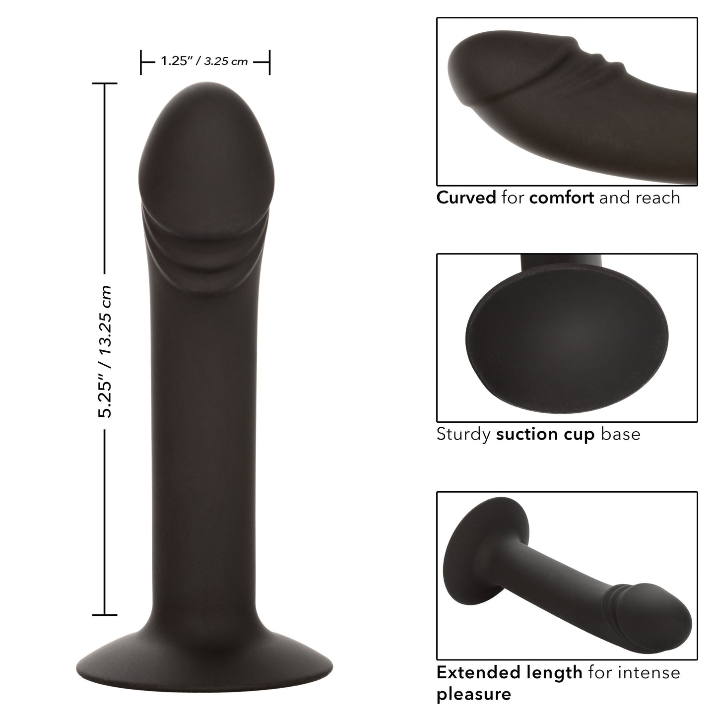 CalExotics Silicone Curved Anal Stud Black Smooth Silicone with Suction Cup Base 5 Inch
