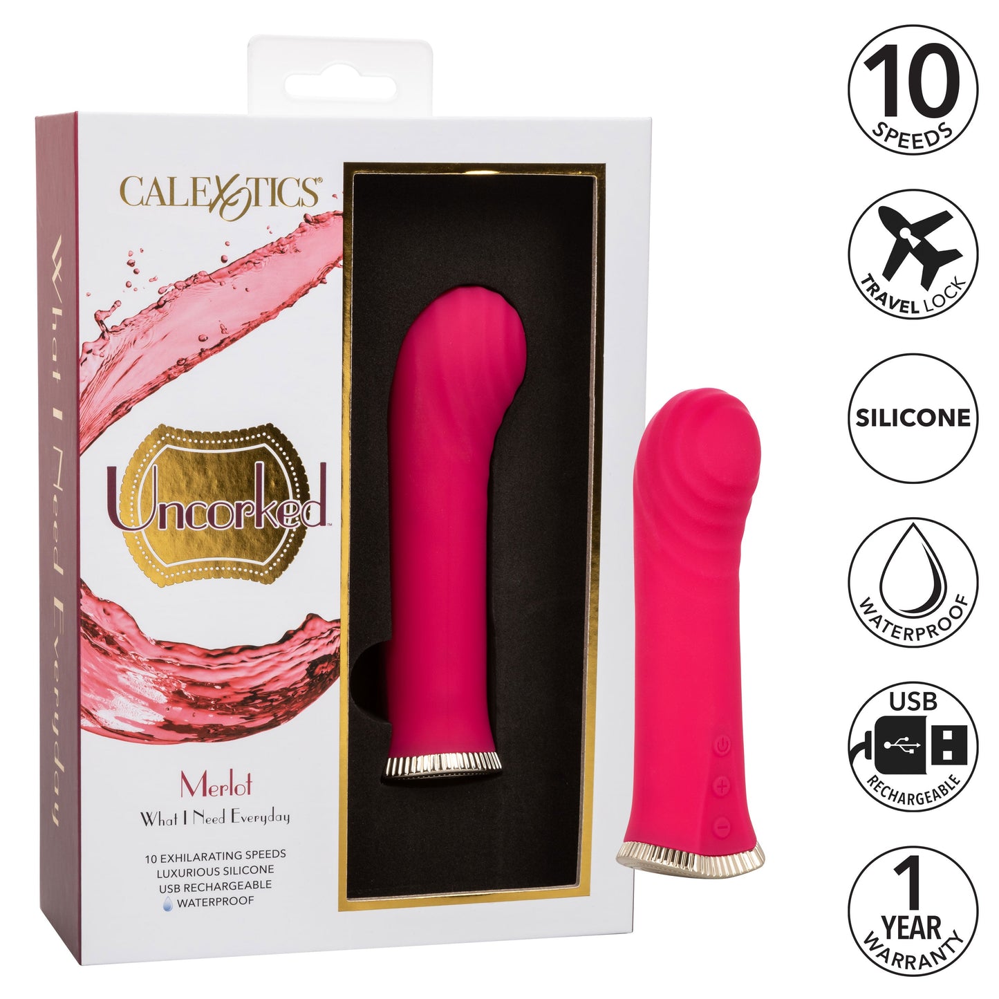 Uncorked Merlot Mini Massager Vibrator in Pink with 10 Speeds and 3-Inch Silicone Personal Vibrator