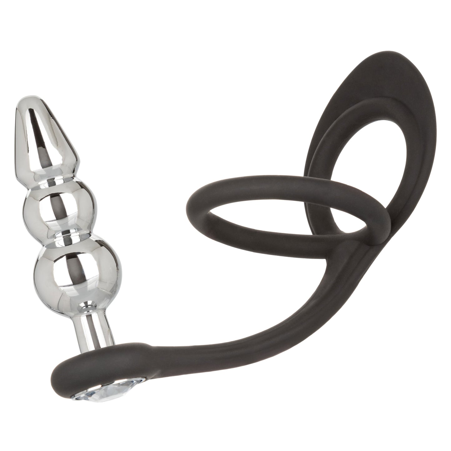 Star Fucker Beaded Plug With Stretchy Black Silicone Dual Enhancer and Silver Metal Probe