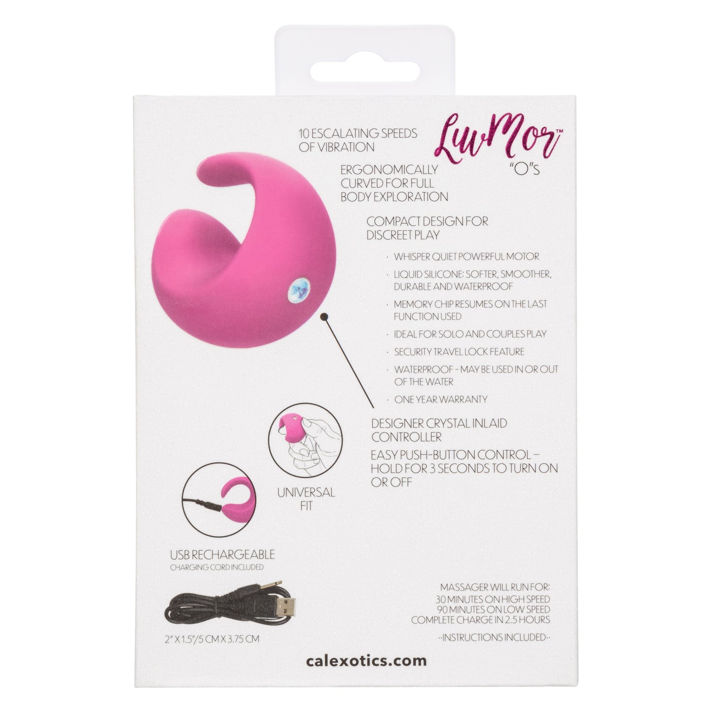 LuvMor "O"s Pink Mini Curved Massager with 10 Speeds, Liquid Silicone, Rechargeable, Waterproof