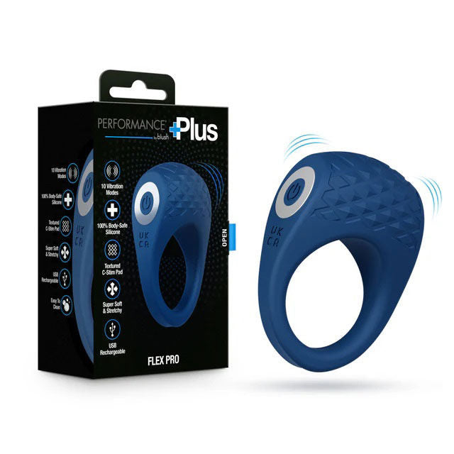 Performance Plus Flex Pro (Blue) – Premium Vibrating Cock Ring with 10 Modes and Textured C-Stim Pad
