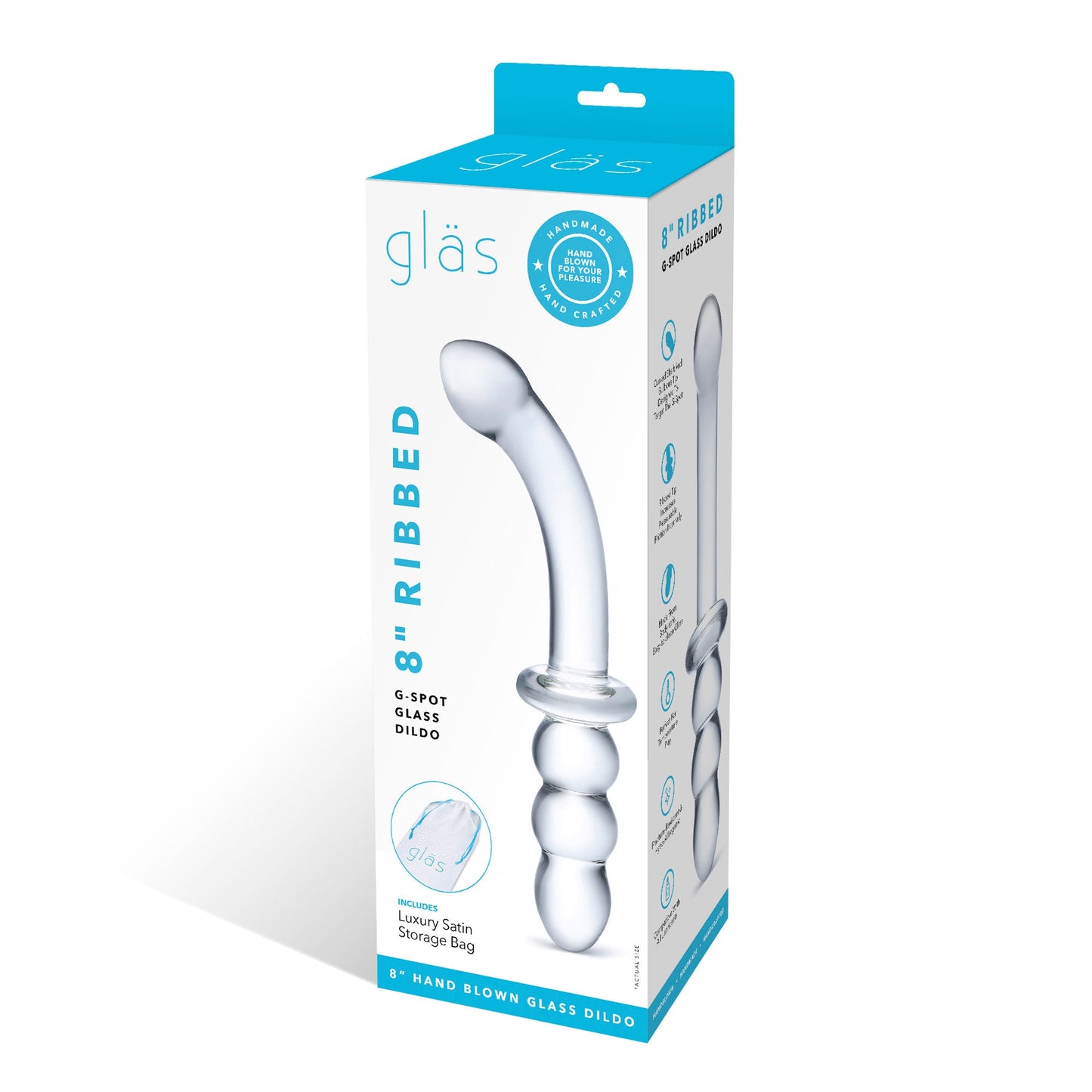 Glas 8 Inch Ribbed G-Spot Double-Ended Glass Dildo