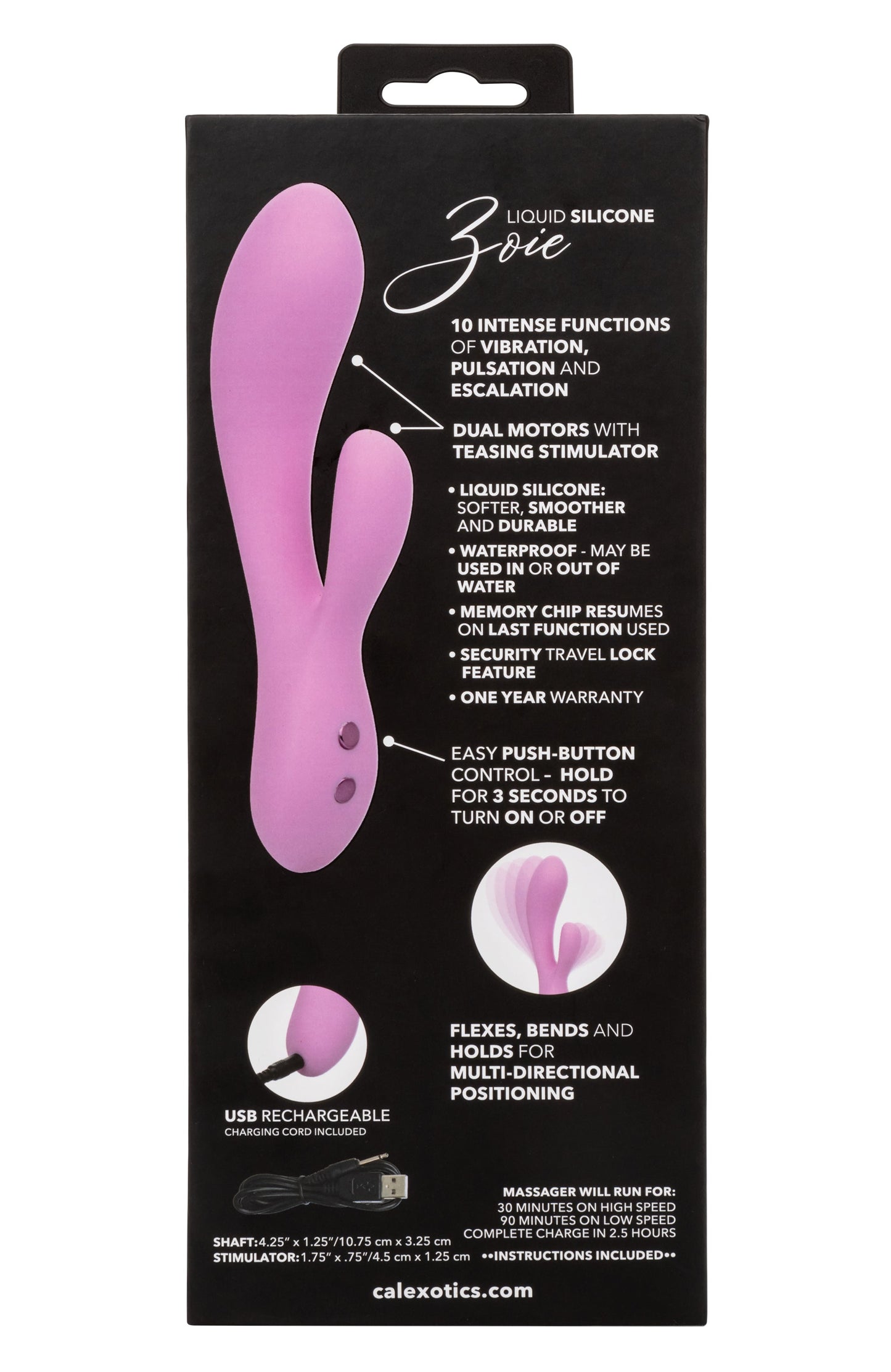 Contour Zoie Pink Flexible Dual Massager with 10 Vibration Functions and Silicone Design