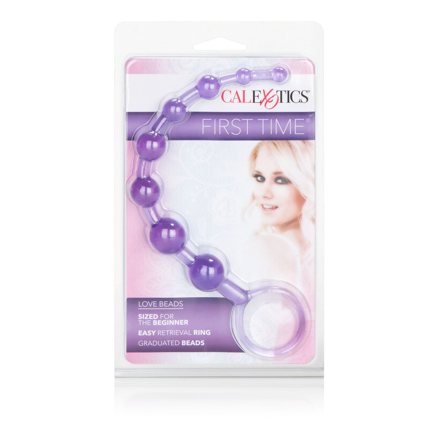 First Time Love Beads Purple Slim Graduated Flexible Anal Beads with EZ Retrieval Ring