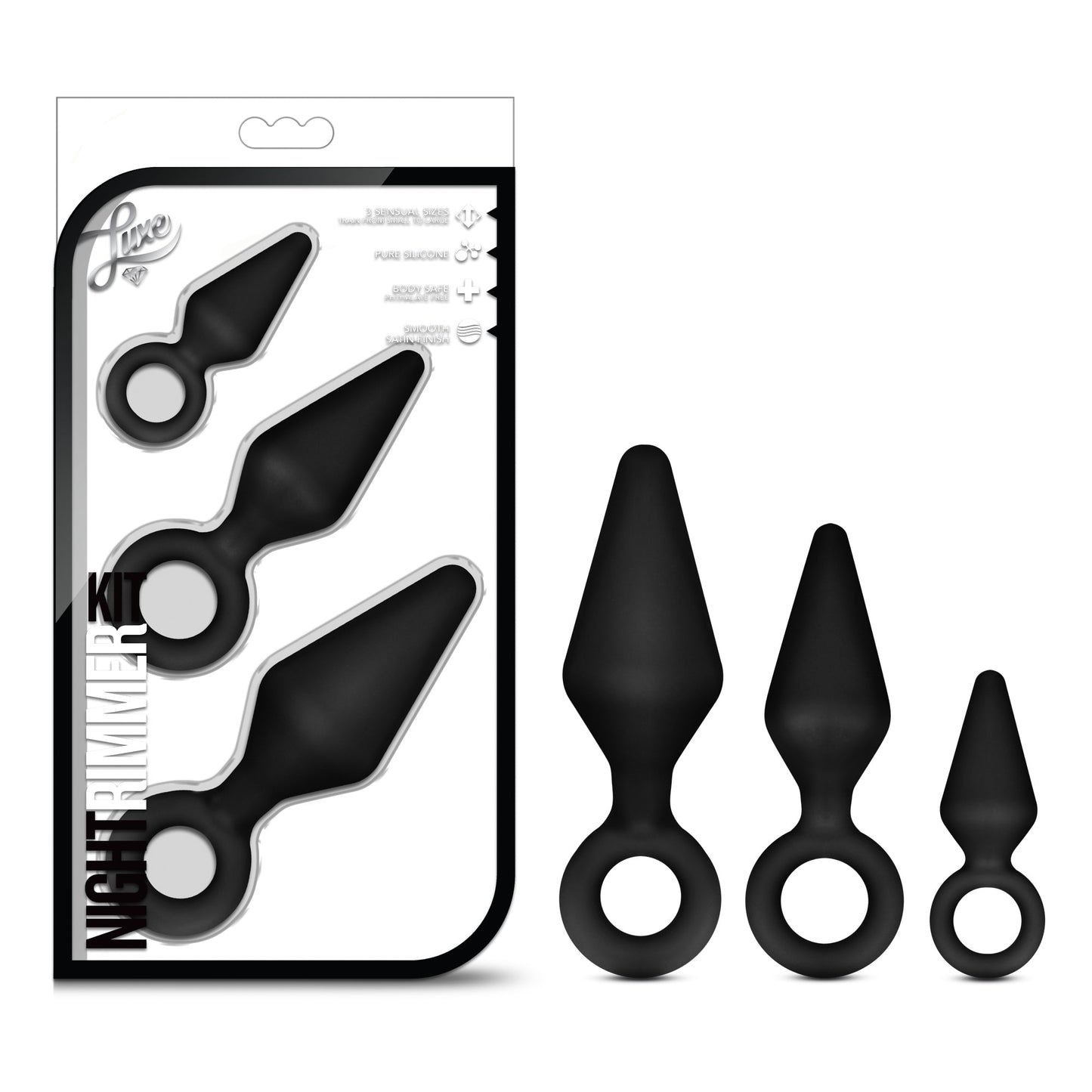 Luxe Night Rimmer Anal Training Kit with Three Black Plugs