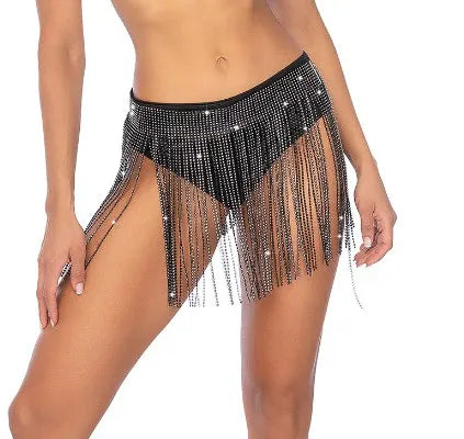 Glam Fringe Belt (Black) – Rhinestone Lingerie Accessory