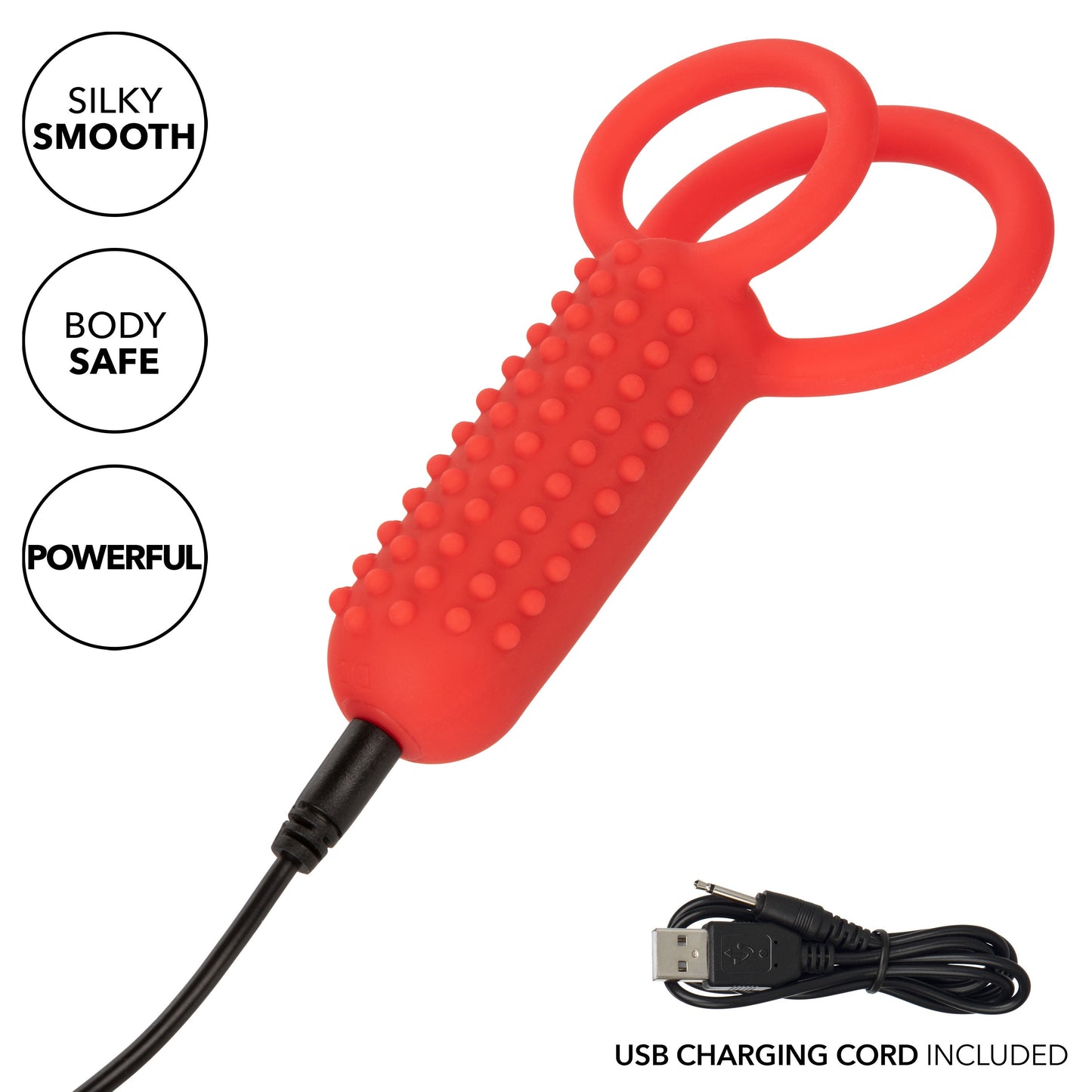 CalExotics Silicone Vertical Dual Enhancer Red Waterproof with 12 Intense Vibration Functions