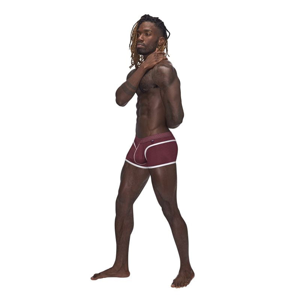 Male Power Sport Mesh Mini Shorts in Burgundy