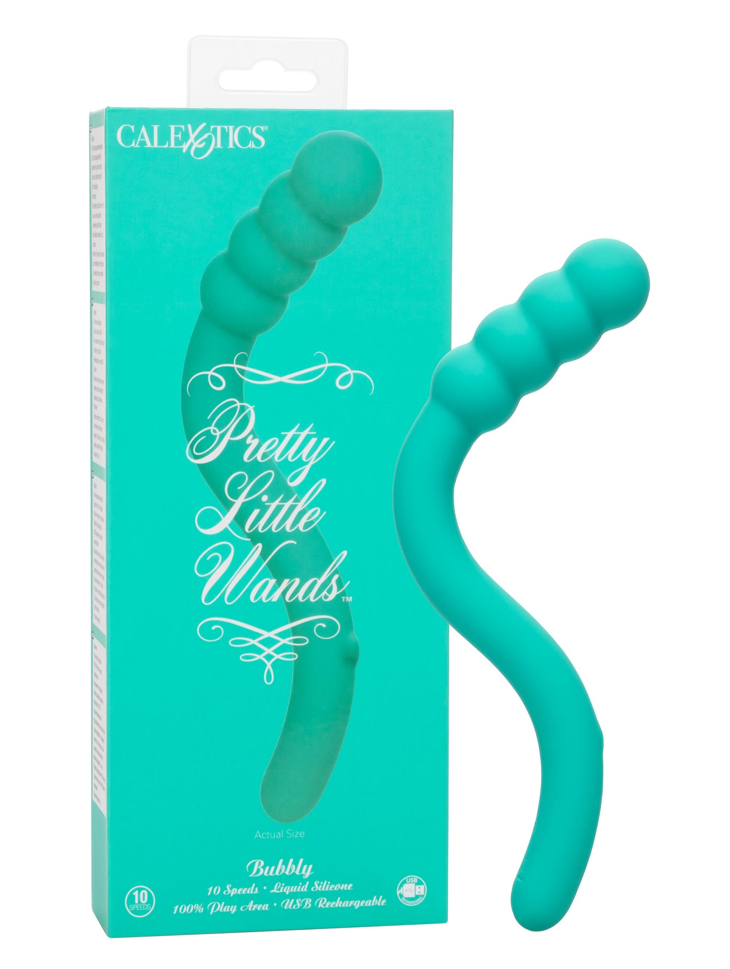 Pretty Little Wands Bubbly Slim Flexible Silicone Massager with 10 Speeds Waterproof Vibrator in Teal