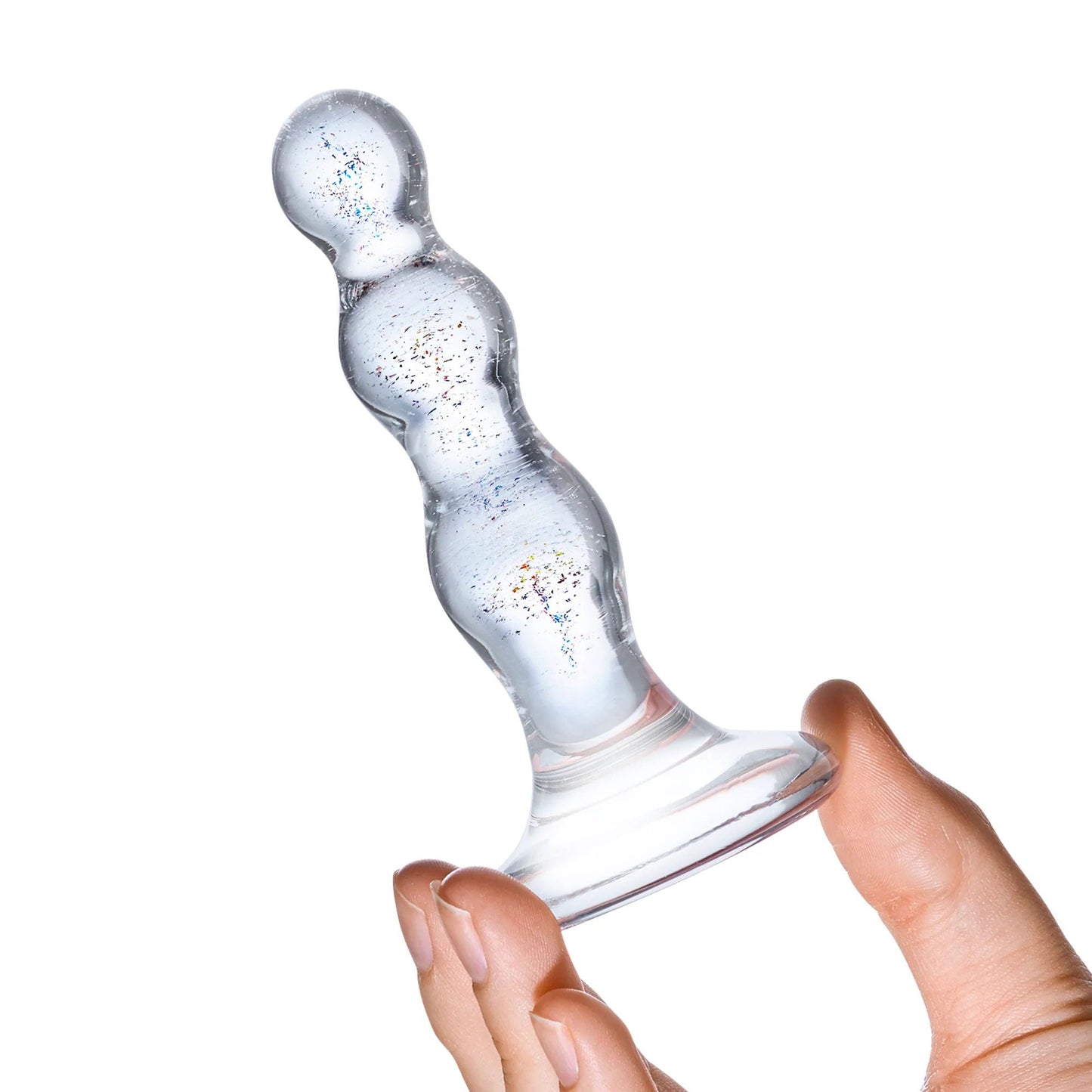 Glas 4 Inch Triple Play Beaded Clear Glass Butt Plug