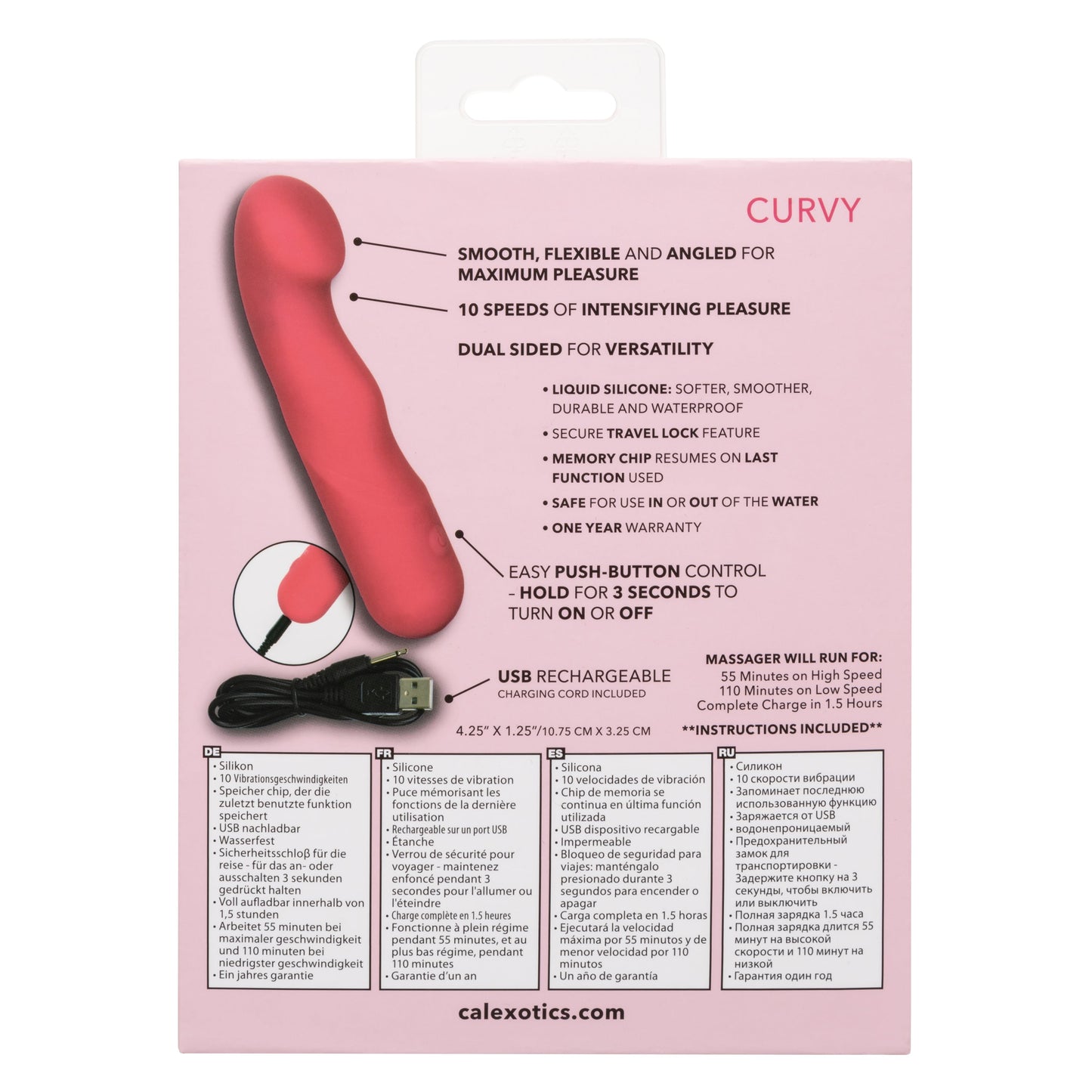 Liquid Silicone Pixies Curvy Pink Flexible Curved Massager with 10 Speeds