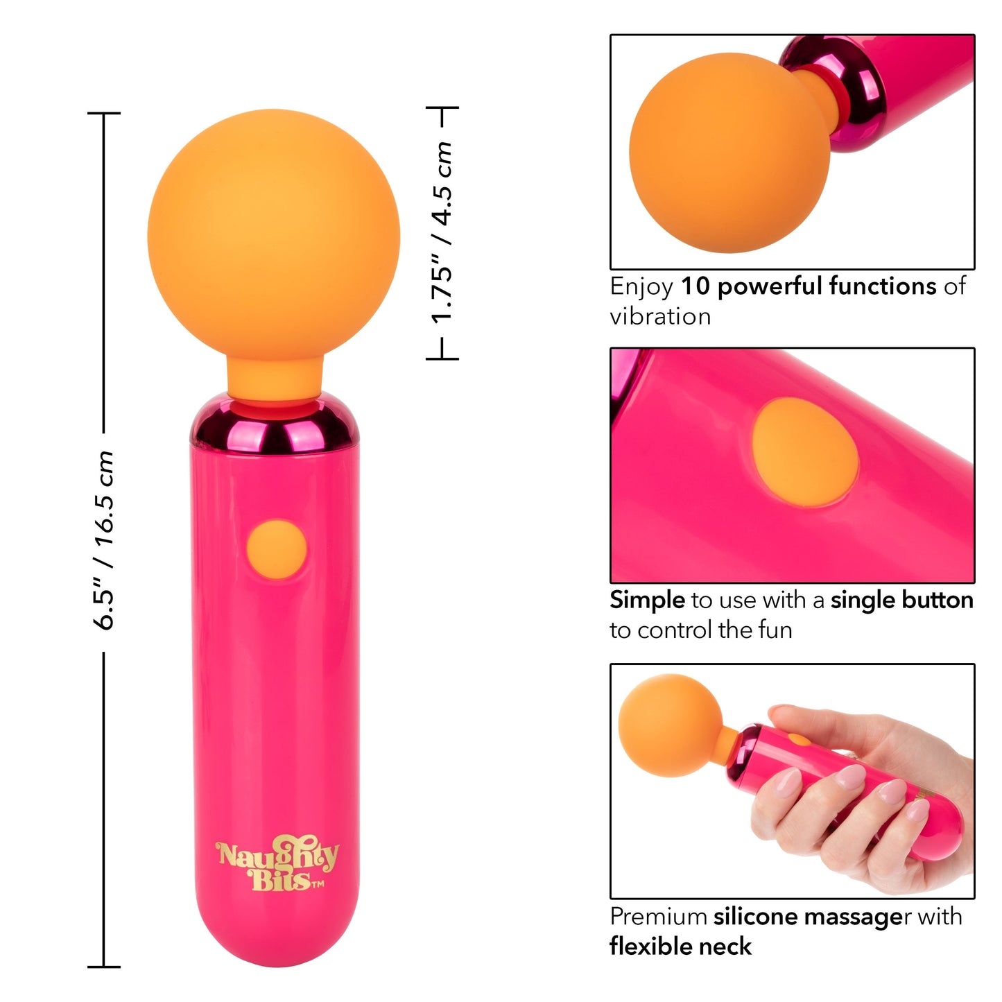 Naughty Bits Home Cumming Queen Vibrating Wand Pink and Orange Silicone Personal Massager