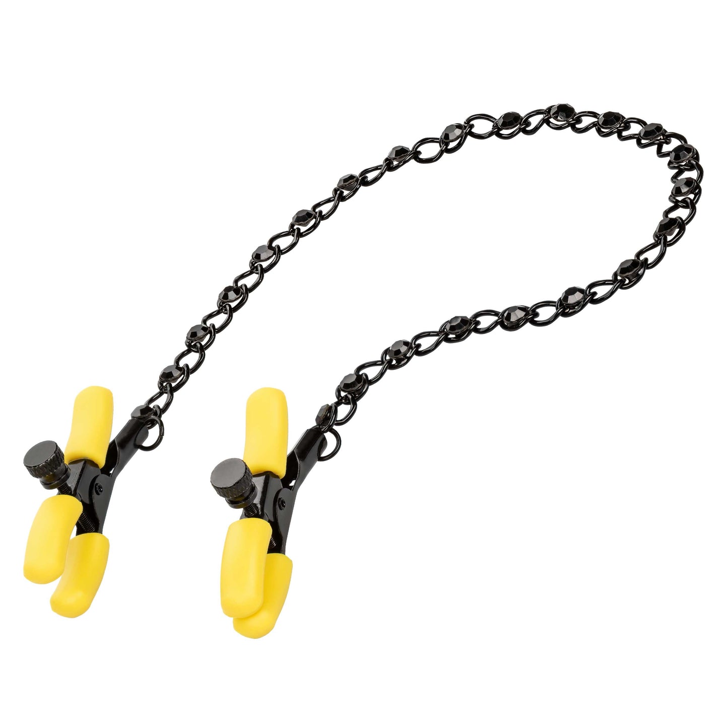 Boundless Nipple Teasers Adjustable Black Chain with Yellow Silicone Coated Clamps and Crystal Adornments