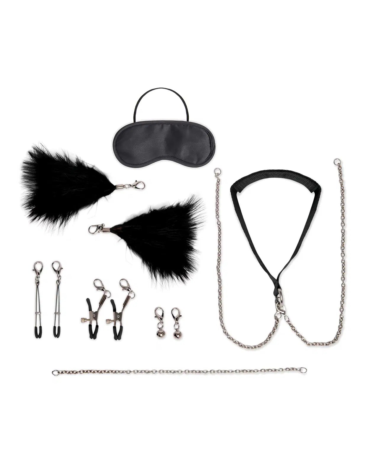 Lux Fetish 12-Piece Interchangeable Collar and Nipple Clips Set (Black) – Fetish Accessories