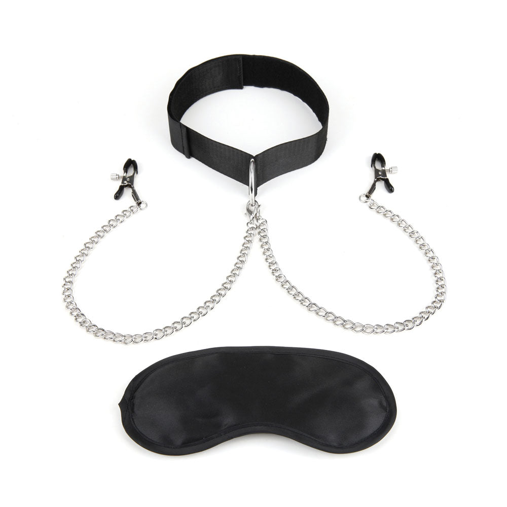 Lux Fetish Adjustable Collar and Nipple Clips – Fetish Accessory Set