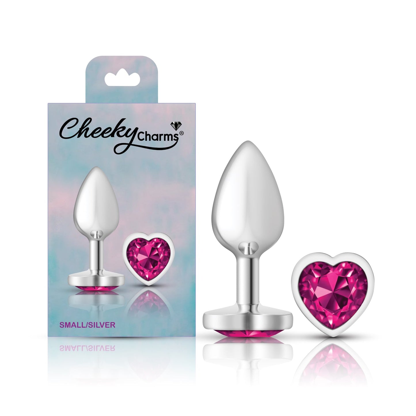Cheeky Charms Silver Metal Butt Plug with Heart Pink Jewel Small