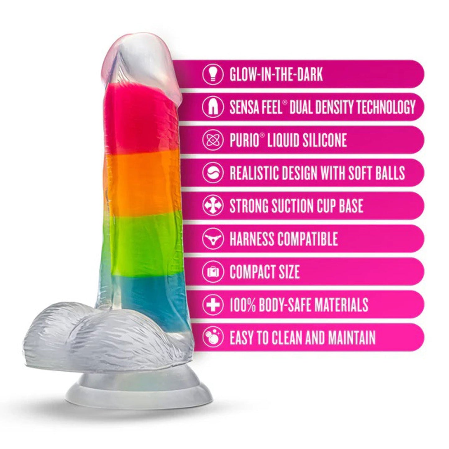 Blush Neo Elite Rainbow Rave (Glow in the Dark) Dual-Density 6.5 Inch Silicone Dildo