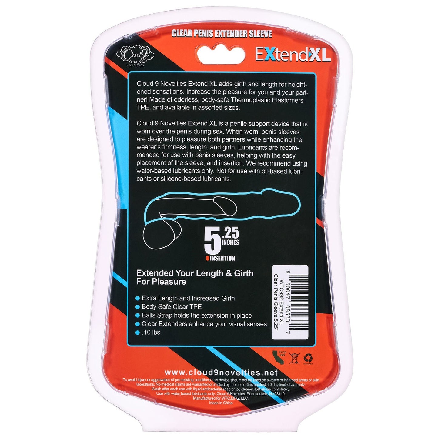 Extend XL Clear Penis Sleeve 7.25 Inch for Enhanced Girth and Length