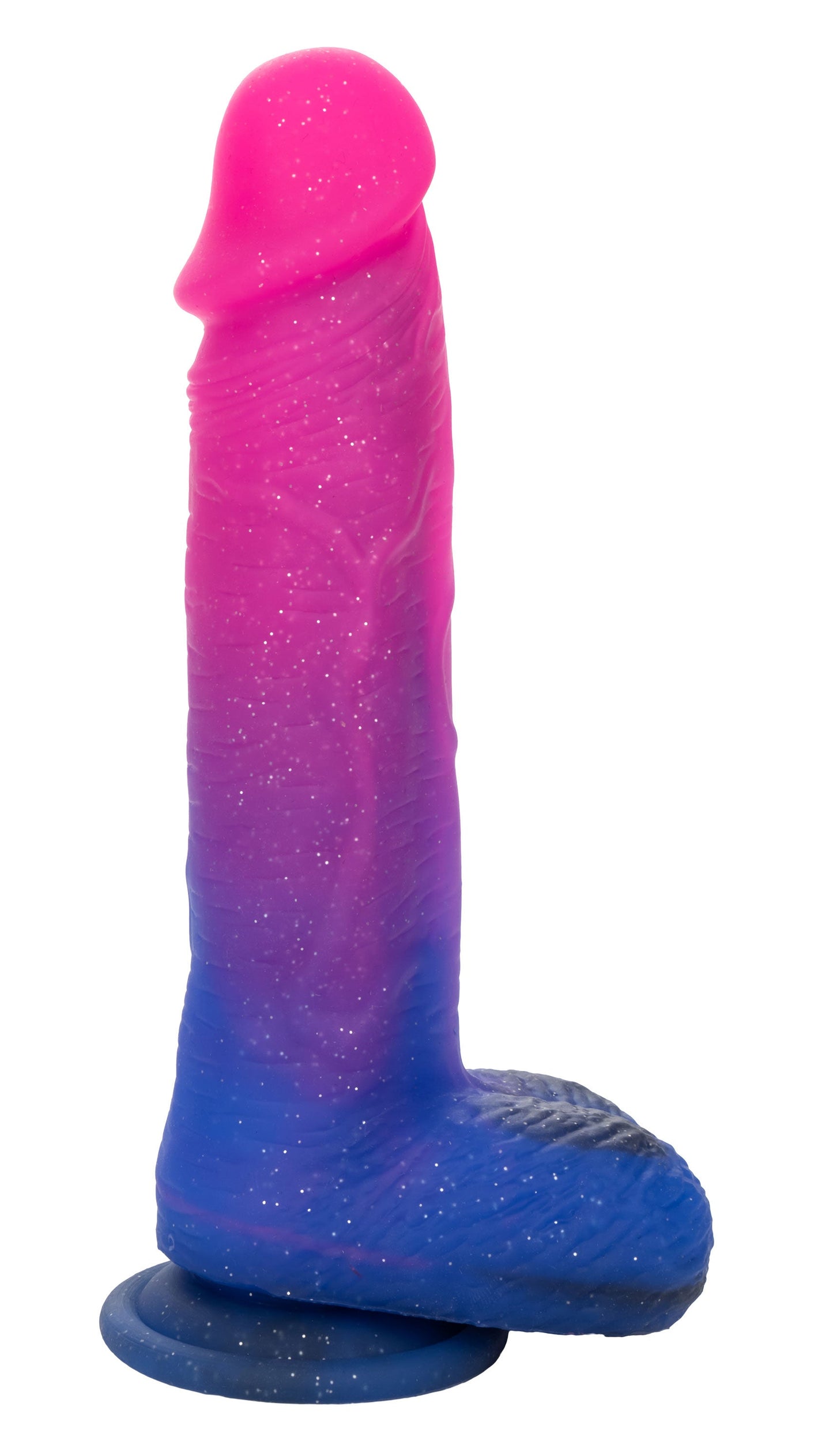 Naughty Bits Ombré Hombre XL Vibrating Dildo in Pink and Blue with Glitter Finish