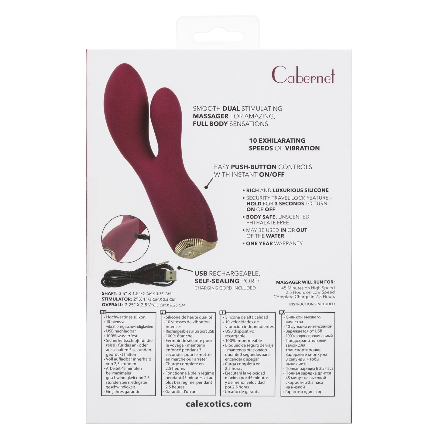 Uncorked Cabernet Dual Massager in Deep Wine Red with 10 Speeds and Silicone Vibrator