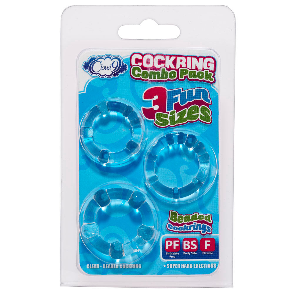 Cloud 9 Novelties Super Stretch Beaded Cock Ring Combo Pack (Black) – Skin Safe Cock Rings