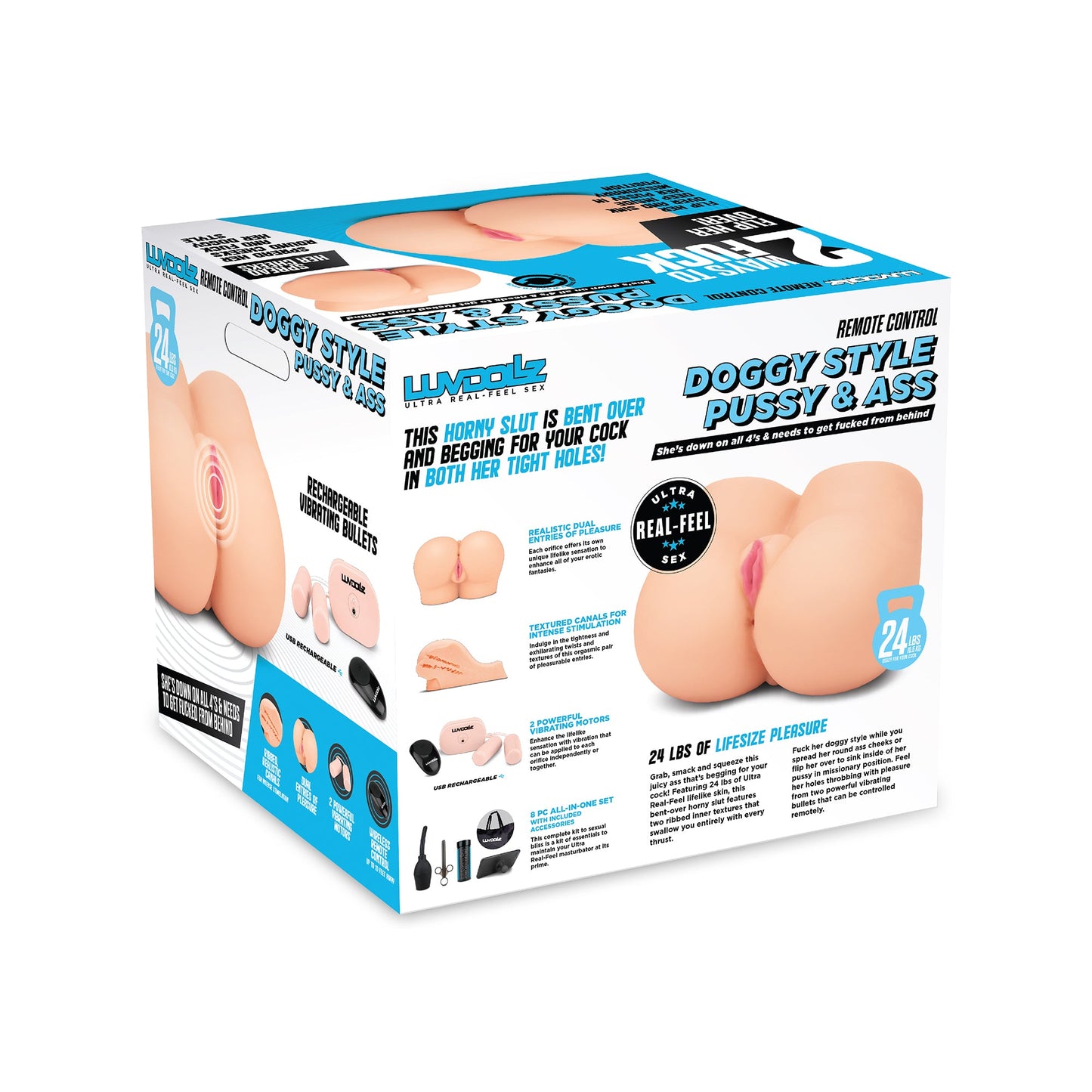 Luvdollz Remote Control Doggy Style Pussy and Ass Masturbator Cream Color Ultra Real-Feel 20 Pounds
