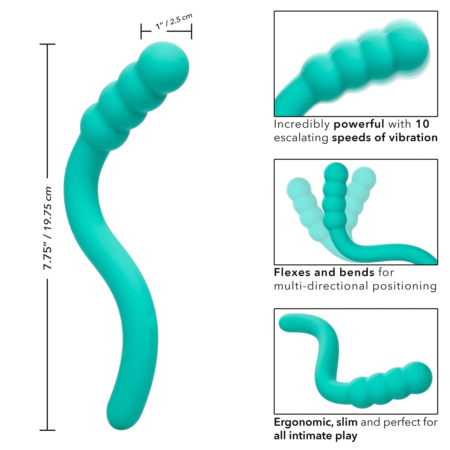 Pretty Little Wands Bubbly Slim Flexible Silicone Massager with 10 Speeds Waterproof Vibrator in Teal