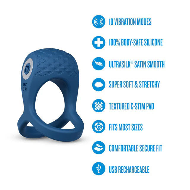 Performance Plus Dual Flex Pro (Blue) – Premium Cock Ring and Ball Strap with 10 Vibration Modes